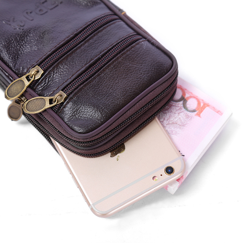 Manufacturers Wholesale Wear Belt New Business Mobile Phone Bag Male Multi-Functional Cowhide Vertical Waist Pack Change Key Wholesale undefined