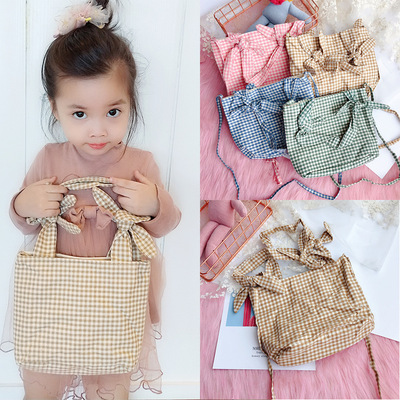 2018韩版新款日系格子蝴蝶结两用儿童卡通挎包手提单肩包配饰|ru