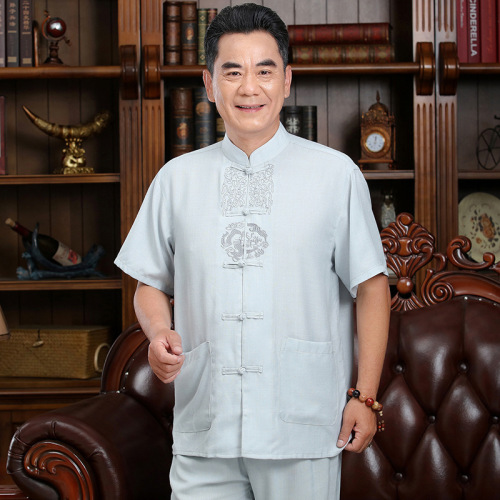 Men chinese tang suit shirts Cotton hemp Tang style short sleeve