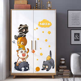 梵汐 XH9314卡通猫咪衣柜墙贴卧室冰箱门窗贴背景装饰可移除贴画