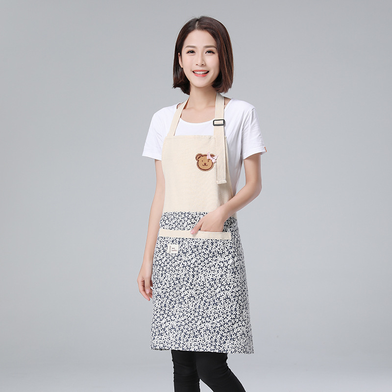 厂家直销韩版时尚围裙防油防污成人女士拼接小熊围腰工作服罩衣