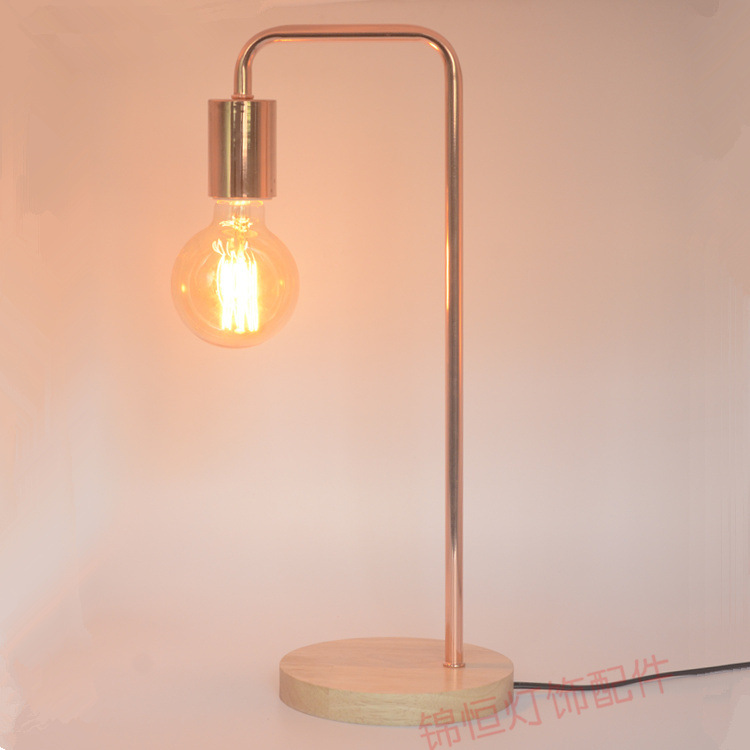 简约创意卧室床头木头铁艺弯管台灯店铺ins风装饰灯底座 灯饰配件