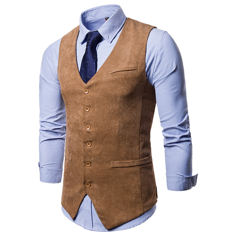 Sumitong men's spring and autumn new corduroy single breasted waistcoat