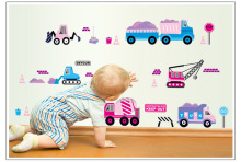 淘宝热销儿童卡通工程车装饰贴纸 防水可移除环保吊车墙贴