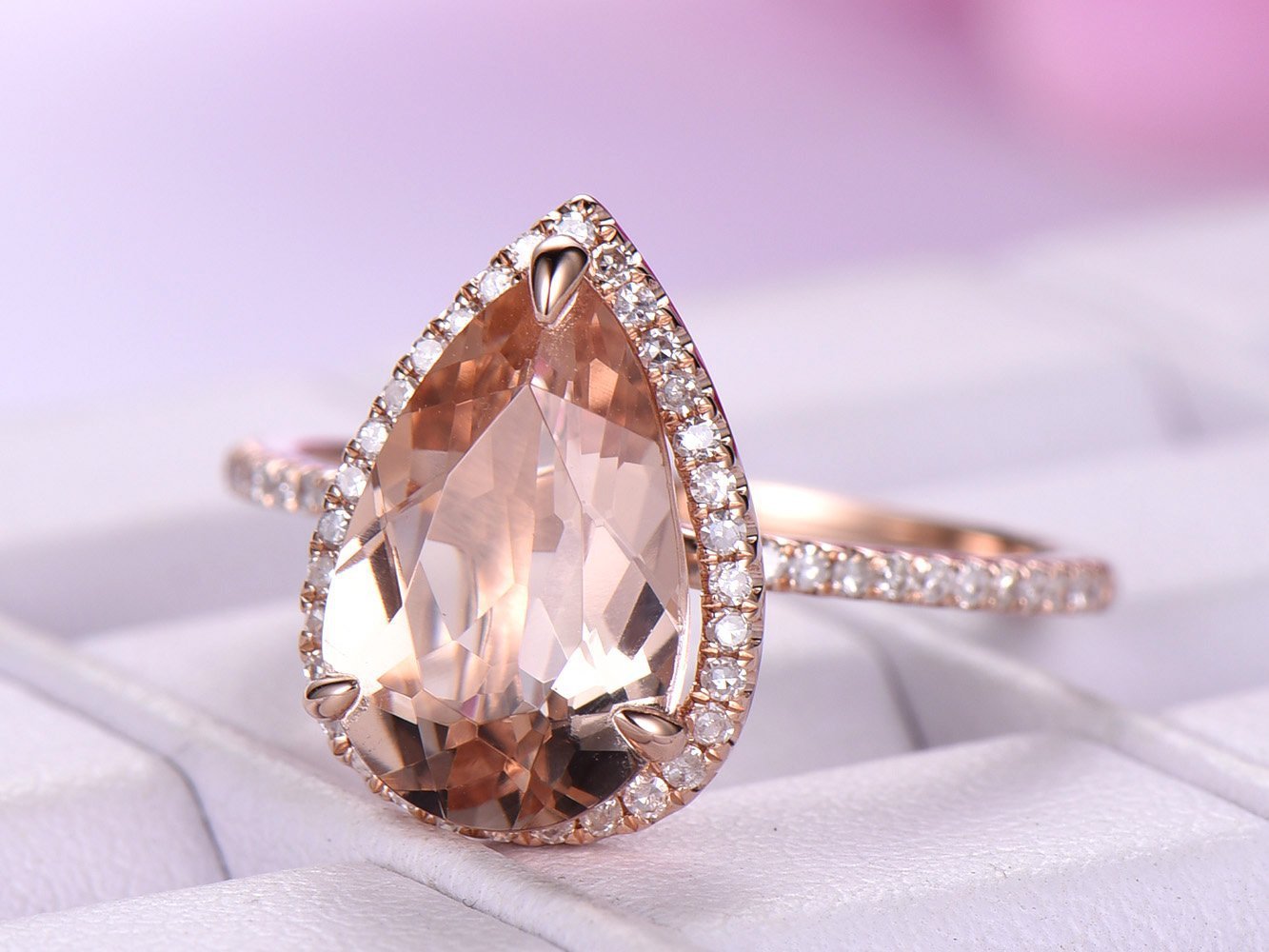 Boutique New Large Drop-shaped Gemstone Ladies Ring Copper Plated Rose Gold Jewelry display picture 2