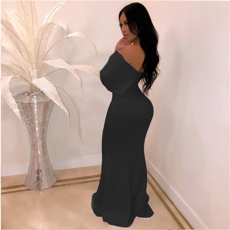 Sexy Wrapped Chest Off-Shoulder Mopping Fishtail Dress NSMYF99999