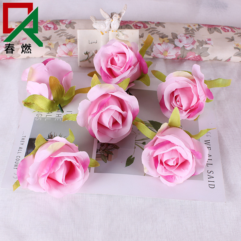 新款仿真花玫瑰花頭手捧花婚慶背景花牆裝飾幹花塑料人造花假花