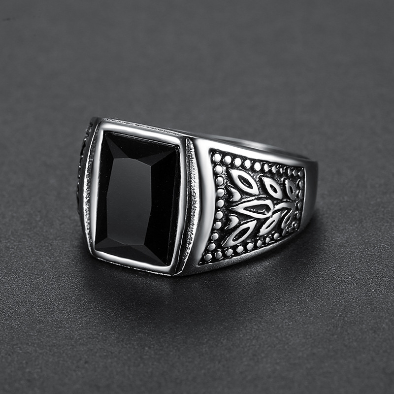 Rings Classification Retro Geometric Stainless Steel Inlay Artificial Gemstones Men's Rings