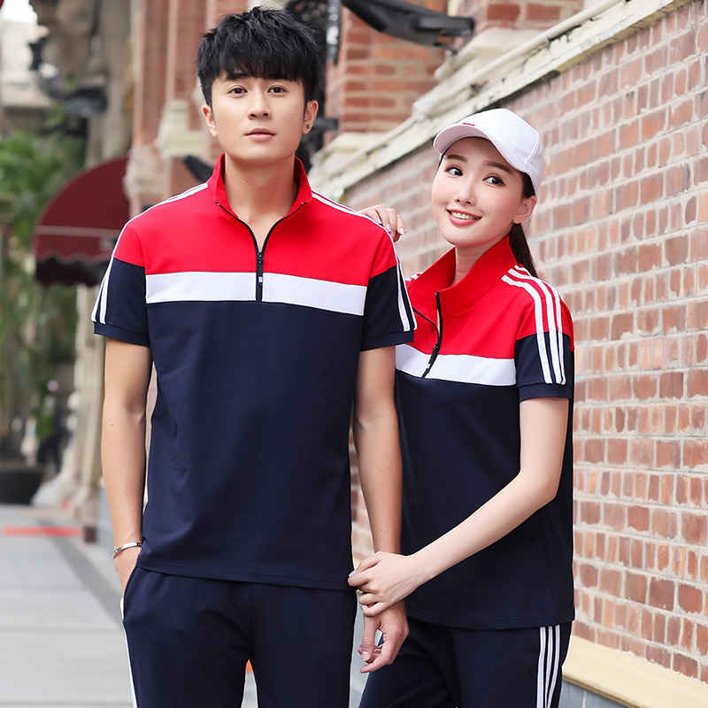 校服厂家定制短袖中学生小学高中毕业班服运动套装夏季女服装批发|ms