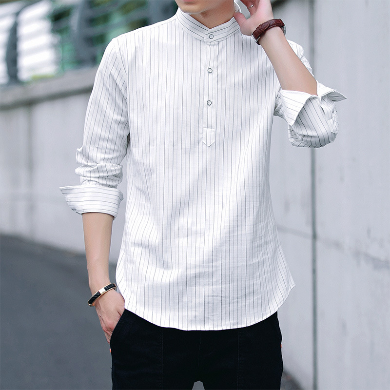 2018 Autumn New Season Lapel Long sleeve man shirt All-match fashion shirt Trend Youth stripe personality shirt