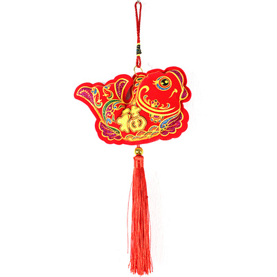 印花年年有余彎魚挂件喜慶中國結魚挂件彎魚新年布藝魚挂飾禮品