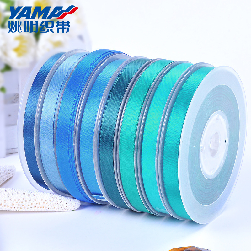 Yao Ming cinta de doble cara de la cinta de satén de poliéster hecho a mano DIY material de la cinta de 13mm Azul Serie 303-333