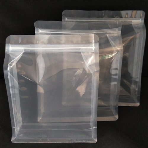 Wholesale eight-side sealing zipper transparent bag, plastic food grade composite packaging bag, eight-side sealing flat bottom bag