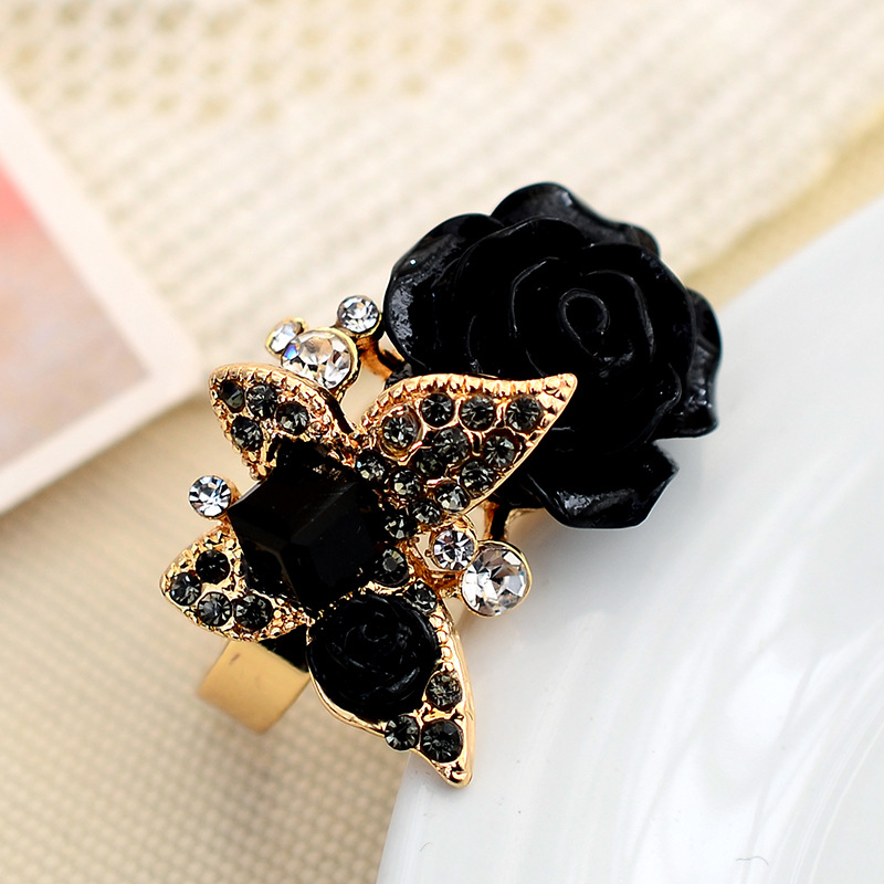 Exaggerated Bohemian Rose Butterfly Rhinestones Alloy Wholesale Open Rings display picture 1
