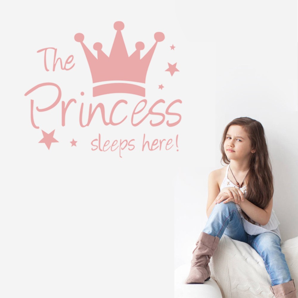 厂家批发新款皇冠英文The Princess sleeps here儿童房墙贴画 PD1