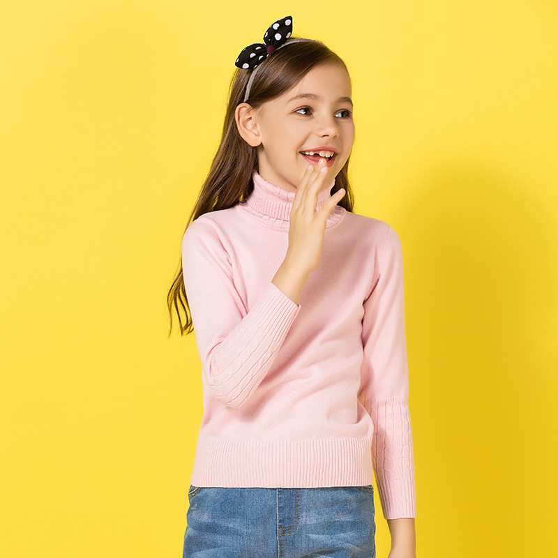 2020 Autumn and winter Thread Self cultivation High collar girl sweater Sweater Socket Large Children's clothing Amazon Cross border Source of goods