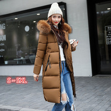 2021冬季新款韓版連帽修身大毛領中長女士棉衣加厚外套一件代發