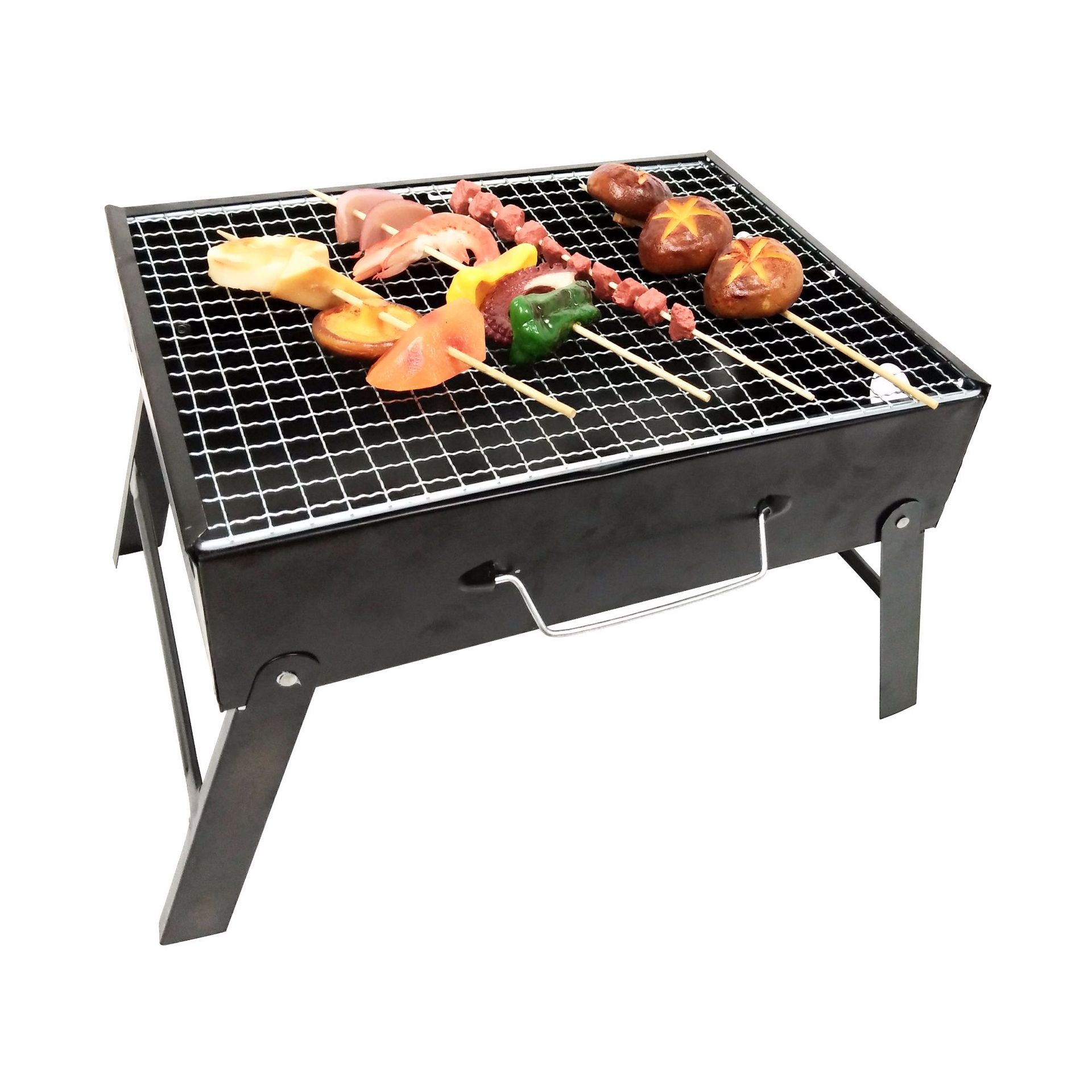 Suministro directo de fábrica portátil pequeña Parrilla de barbacoa de acero negro al aire libre barbacoa de carbón estufa barbacoa plegable estufa