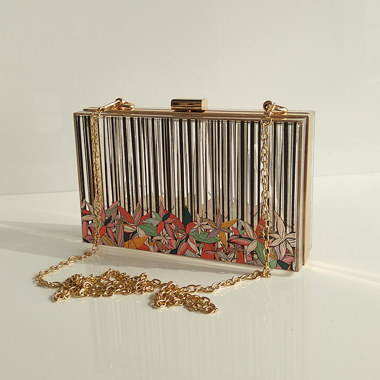 批发亚克力印花女包 个性手拿晚宴包 小香风斜挎单肩宴会晚装包