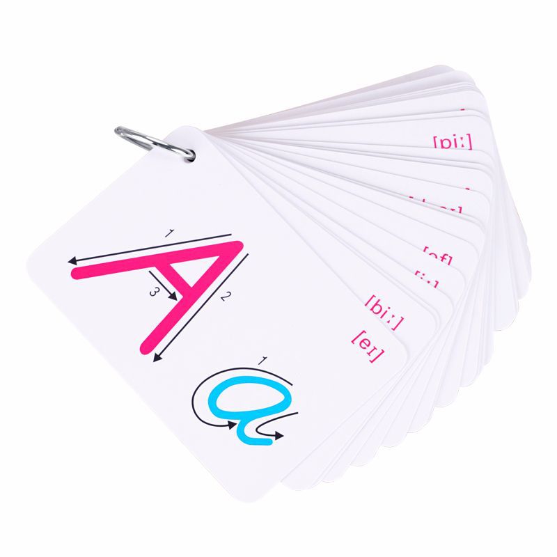 Carta en inglés 26 letras mayúsculas y minúsculas en inglés trazo suave escritura a mano color enseñanza Tarjeta de doble cara