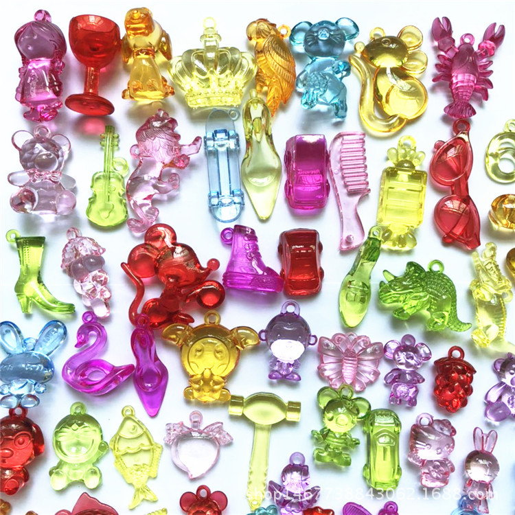 七彩塑料水晶亚克力钻儿童DIY串珠饰品挂件动物造型配件套装集合
