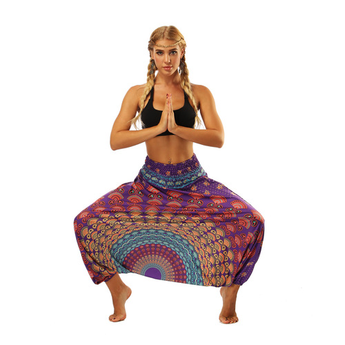  European and American Women's Fashion Ethnic Digital Printing Lantern Pants Loose Fitness Yoga Pants High-Waist One-Piece Dance Pants