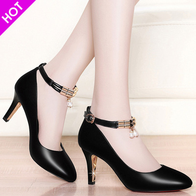 2018 spring and autumn Korean Edition new pattern Spring Shallow mouth Word buckle Stiletto Single shoes Korean Edition Tip High-heeled sexy shoes