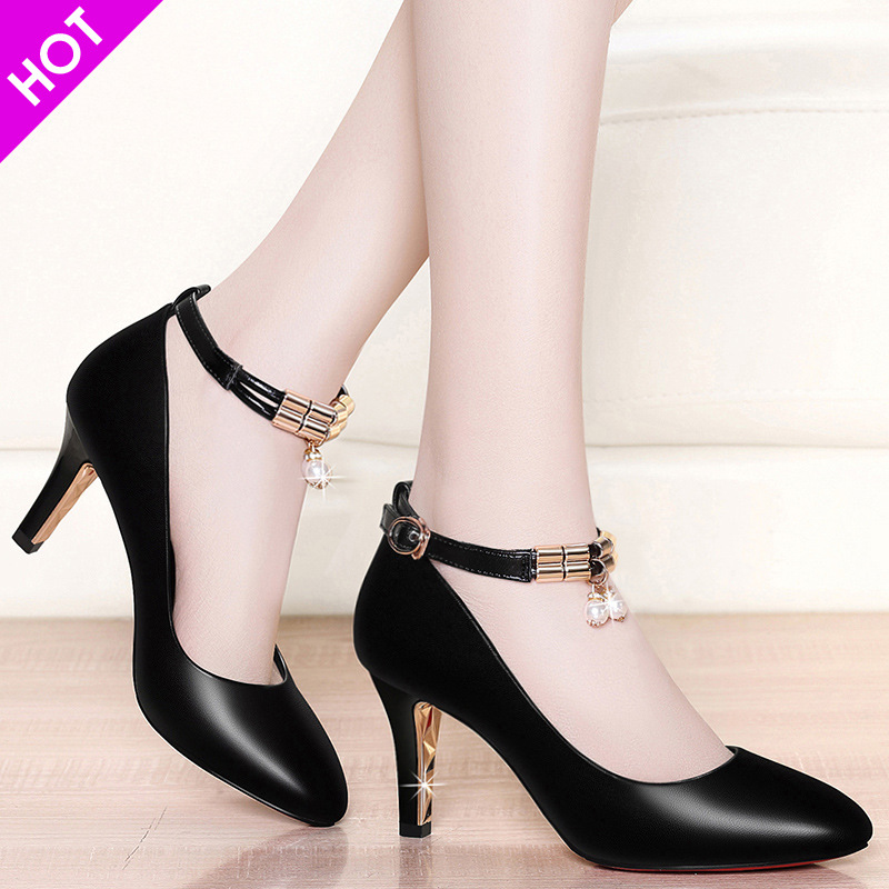 2018 spring and autumn Korean Edition new pattern Spring Shallow mouth Word buckle Stiletto Single shoes Korean Edition Tip High-heeled sexy shoes