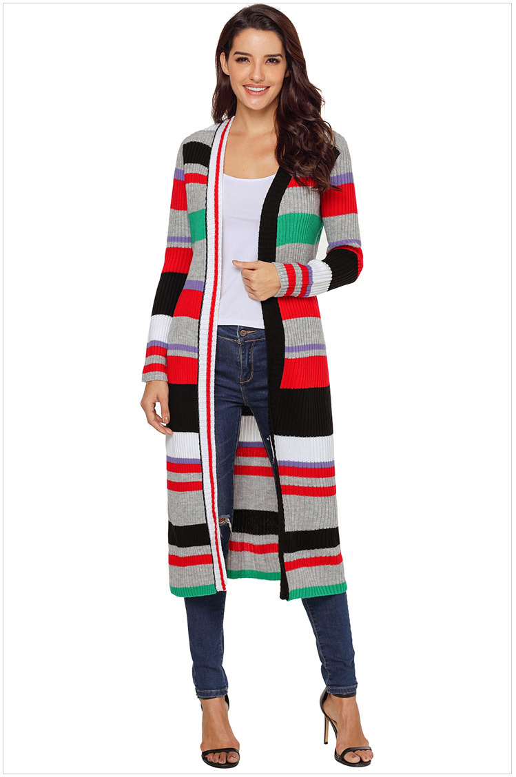  multicolor striped long-sleeved jacket cardigan  NSSI32903