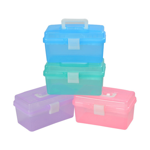 Plastic toolbox 677 transparent small double-layer pencil case painting box wholesale nail box art storage box