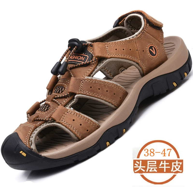 Летние новые сандалии мужские модные кожаные пляжные туфли мужские сандалии