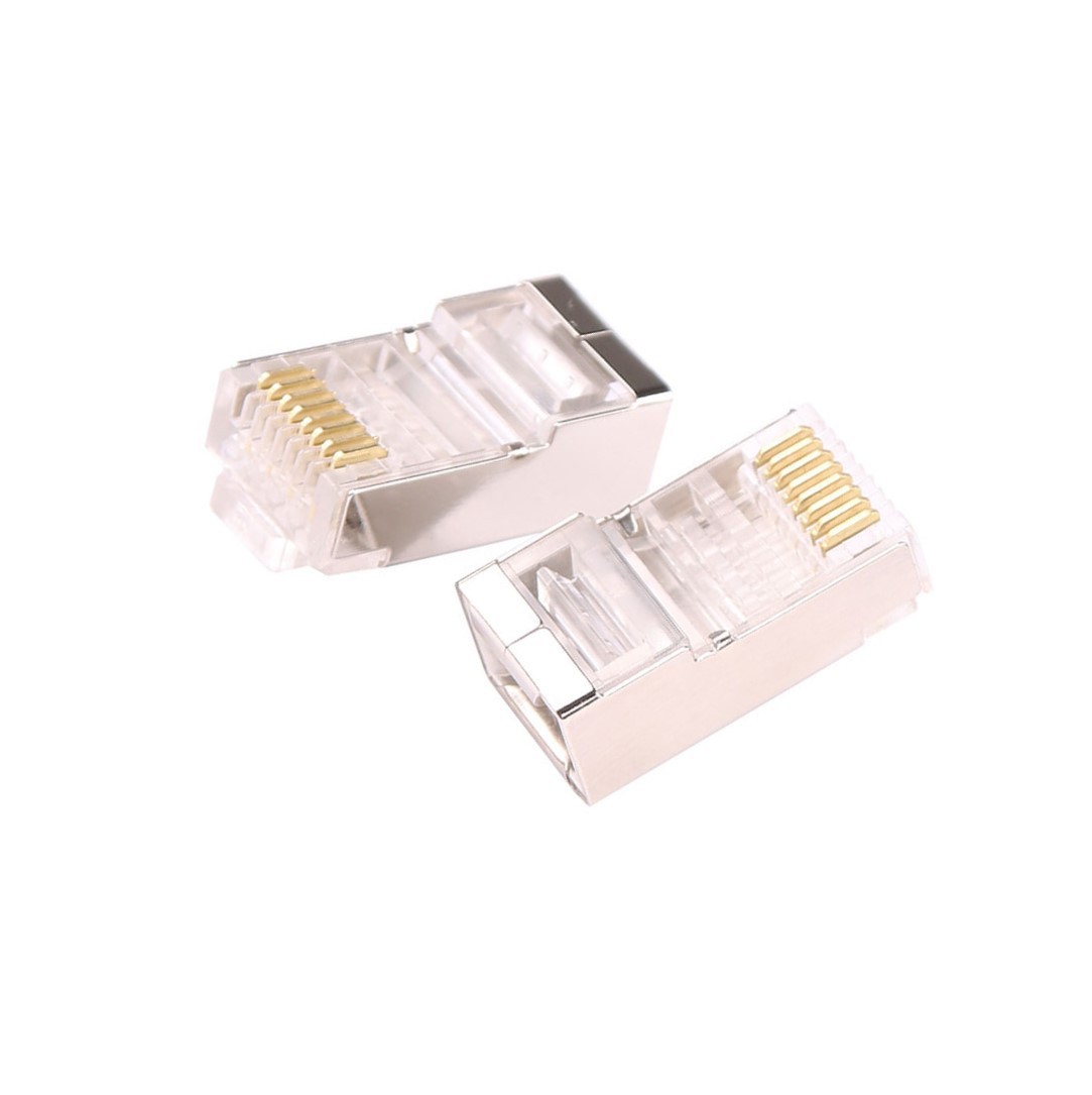 RJ45六类屏蔽头,网络水晶头铁壳 COB水晶头带六类屏蔽网线接头|ru