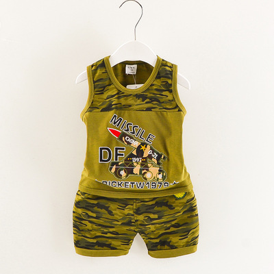 Phù hợp với trẻ em mùa hè mới tank ngụy trang vest quần short boy set 1-4 năm tuổi trẻ em hai mảnh bán buôn