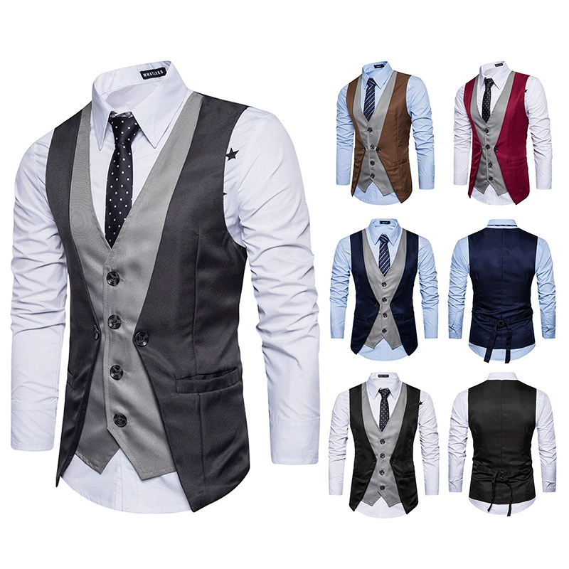 European code new men's personality splicing fake two single -breasted casual vest M25