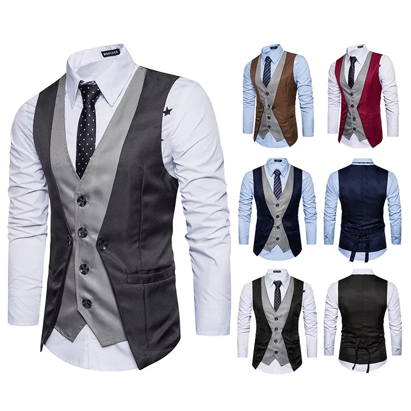 European code new men's personality splicing fake two single -breasted casual vest M25