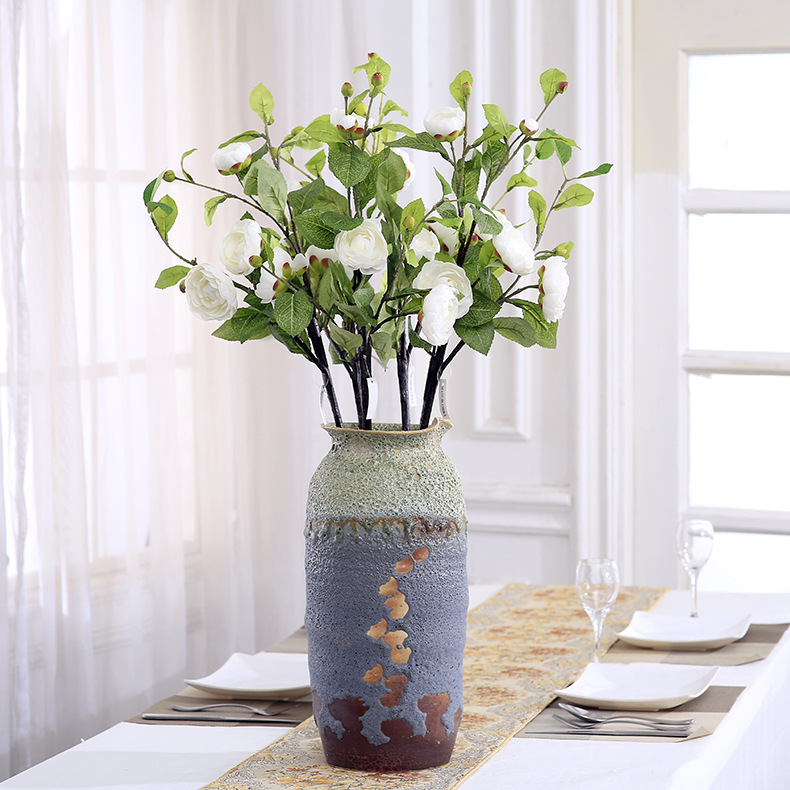 沙枝茶花束仿真花假花长枝玫瑰家居装饰店铺婚庆绢花高仿真