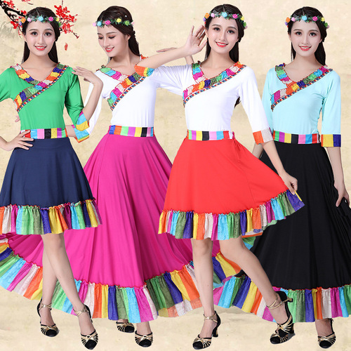 Chinese Folk Dance Dress square dance dress Tibetan costume long dress ethnic adult dance performance dress big swing skirt