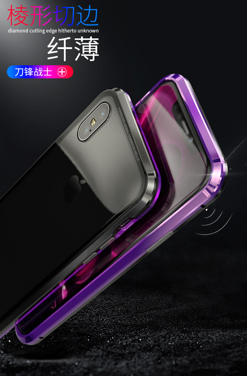 GINMIC Magneto Sword Magnetic Absorption Aluminum Metal Bumper Tempered Glass Back Cover Case for Apple iPhone X