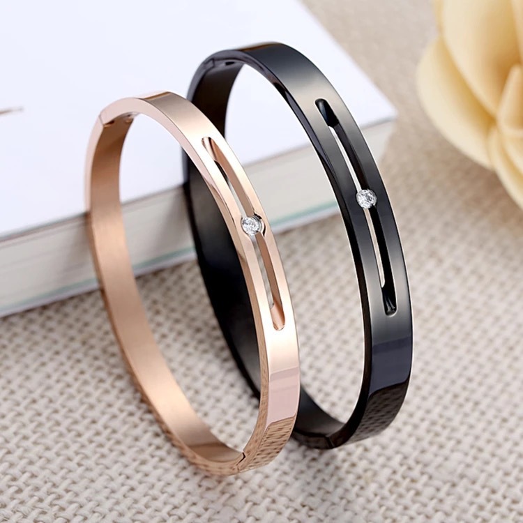 Japanese and Korean Fashion 18K Rose Plated Gold Titanium Steel Bracelet Trendy Women Inlaid Zircon Couple Bracelet