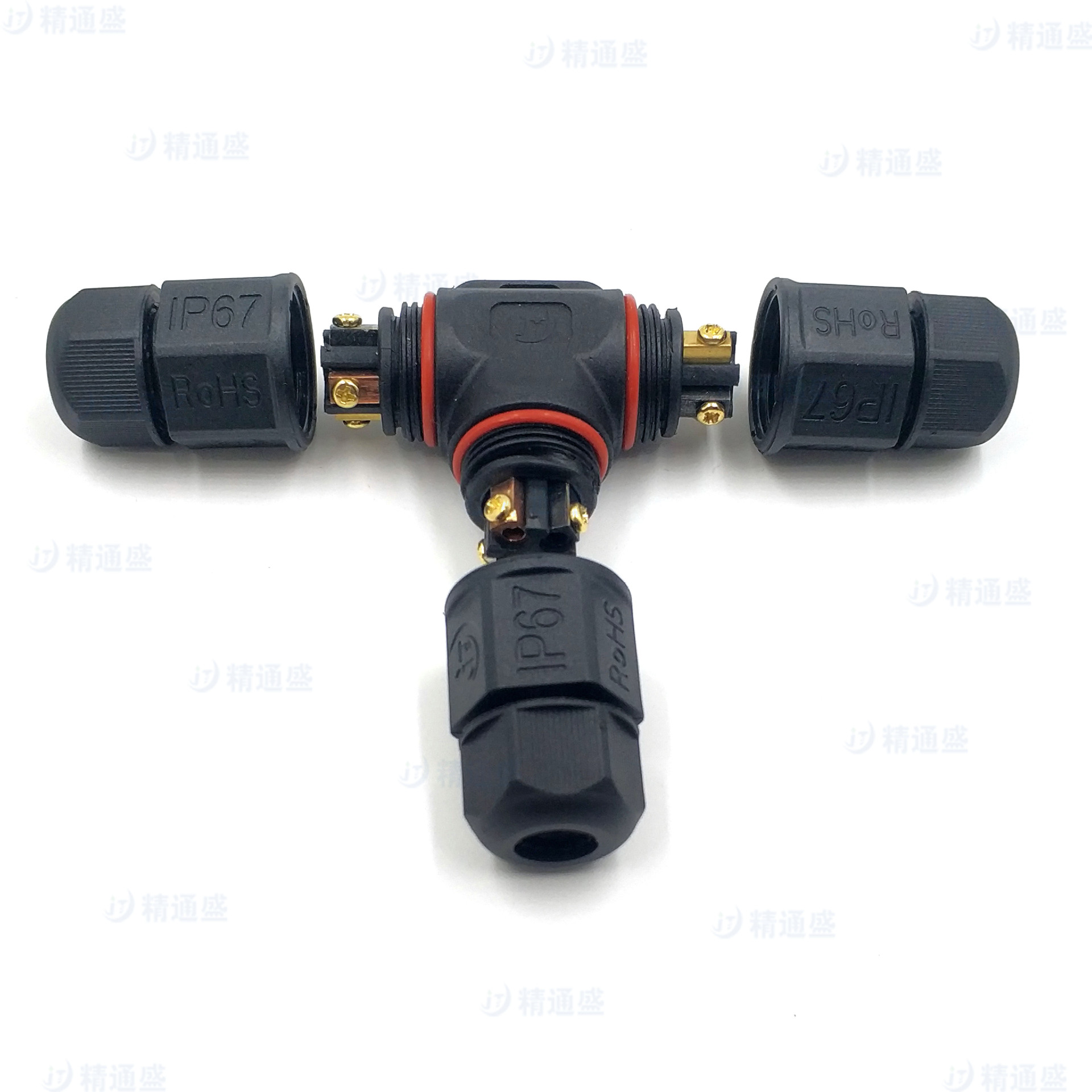 JTS 三通防水连接器4芯 三通接线盒模组 一出二防水接头螺丝压线-阿里巴巴