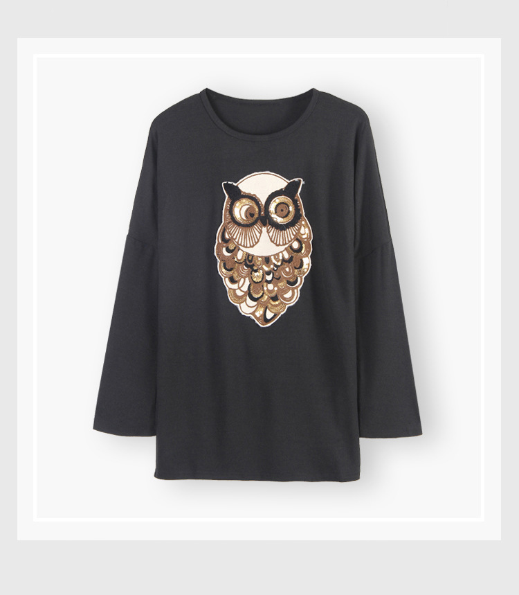 round neck bat sleeve owl sequined top NSJR17181