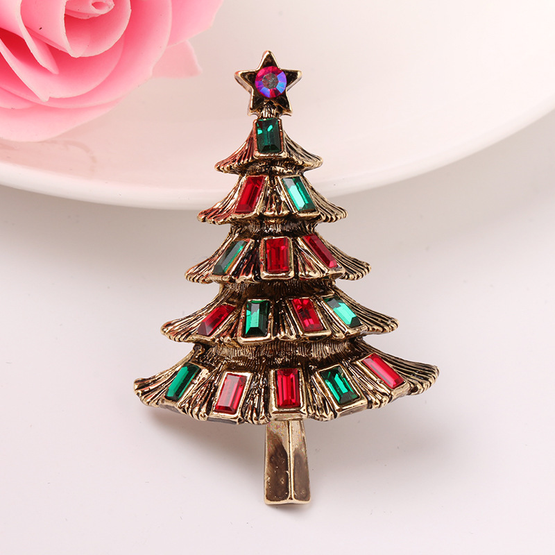 Christmas Tree Pattern Unisex Gender Cute Pin Christmas Tree Alloy Plating Inlay Rhinestones Unisex Brooches