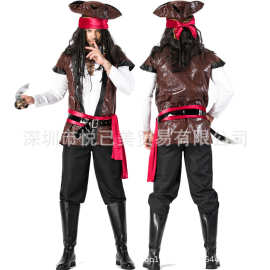 成人Cosplay男表演服中世纪骑士国王士兵军官万圣节服装海盗装盗