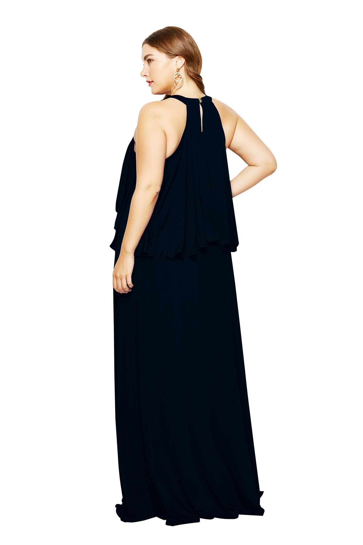 new plus size long hanging neck strapless sleeveless dress NSLM33253