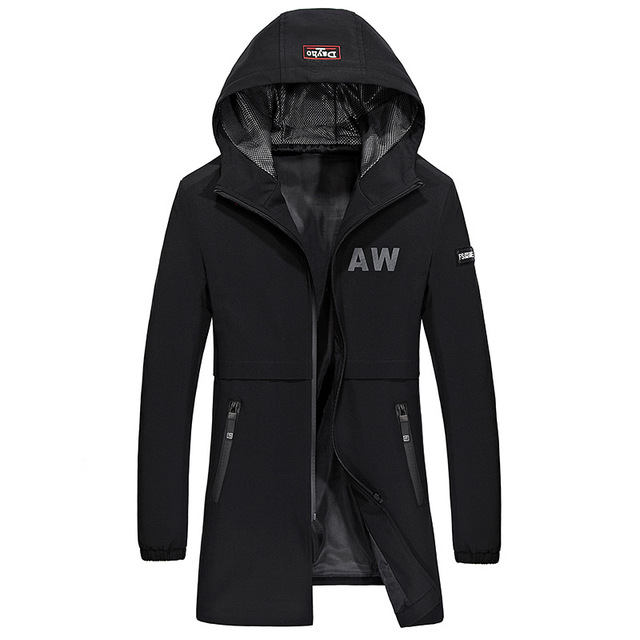 Spring and autumn thin men’s hooded medium long windbreaker coat casual fashion jacket for men