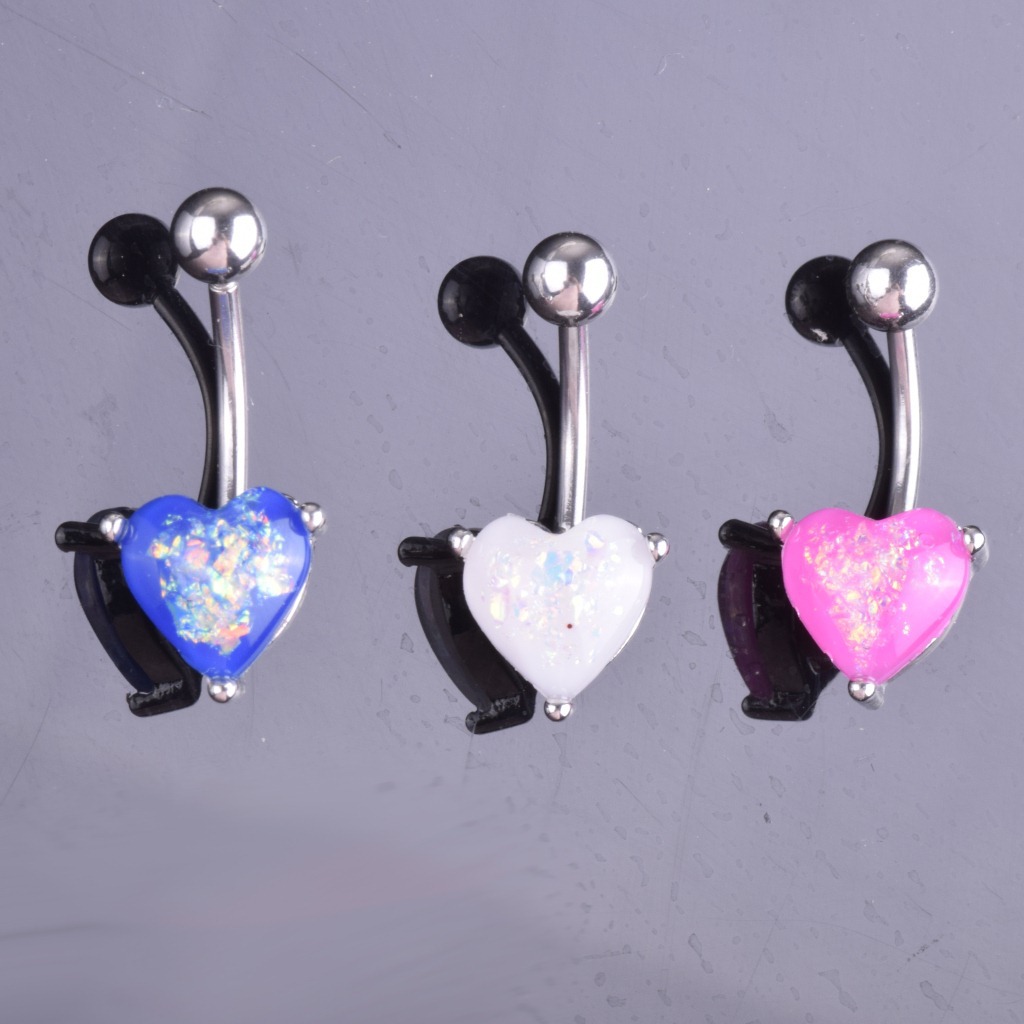 Fashion Resin Opal Heart-shaped Stainless Steel Navel Ring display picture 4