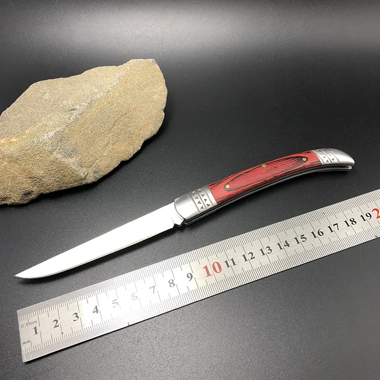 厂家直销彩木折叠小刀 精美不锈钢随身刀 细长型野营刀 防身刀