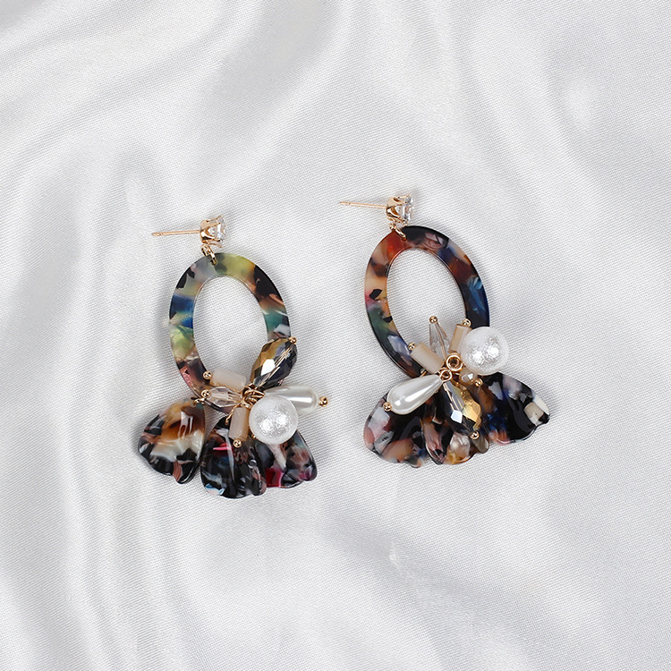 13g Weight Earrings Classification Wedding, Travel Occasion Geometric Pattern Women'S Gender Fashion Style Pink, Green, Leopard Color European And American New Earrings 2019 Leopard Oval Resin Pearl Earrings Women's Acrylic Acetate Earrings 9
