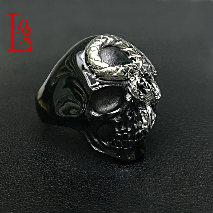 灭霸戒指 欧美不锈钢黑色戒指 骷髅头蛇不锈钢首饰跨境现货供应