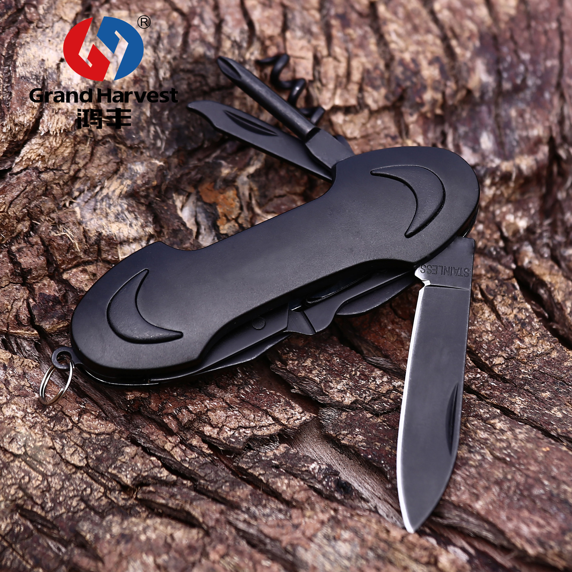 鸿丰户外刀具 野营不锈钢多功能工具刀 edc7开折叠多用开箱刀剪